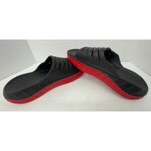 GPOS Men's Black Red Cushion Rubber Open Toe Sport Slides Sandals, Has Damage